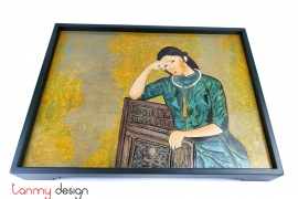Rectangular lacquer tray hand-painted with girl painting 28*45cm